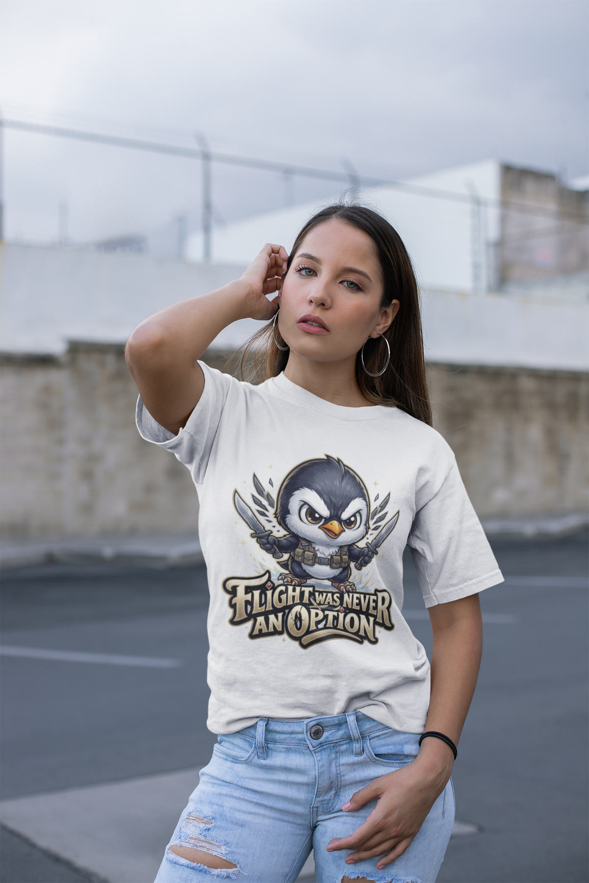 light Was Never an Option Penguin Shirt, Funny Penguin T-Shirt, Cute Warrior Penguin Tee, Chibi Animal Shirt, Streetwear Graphic Tee Gift