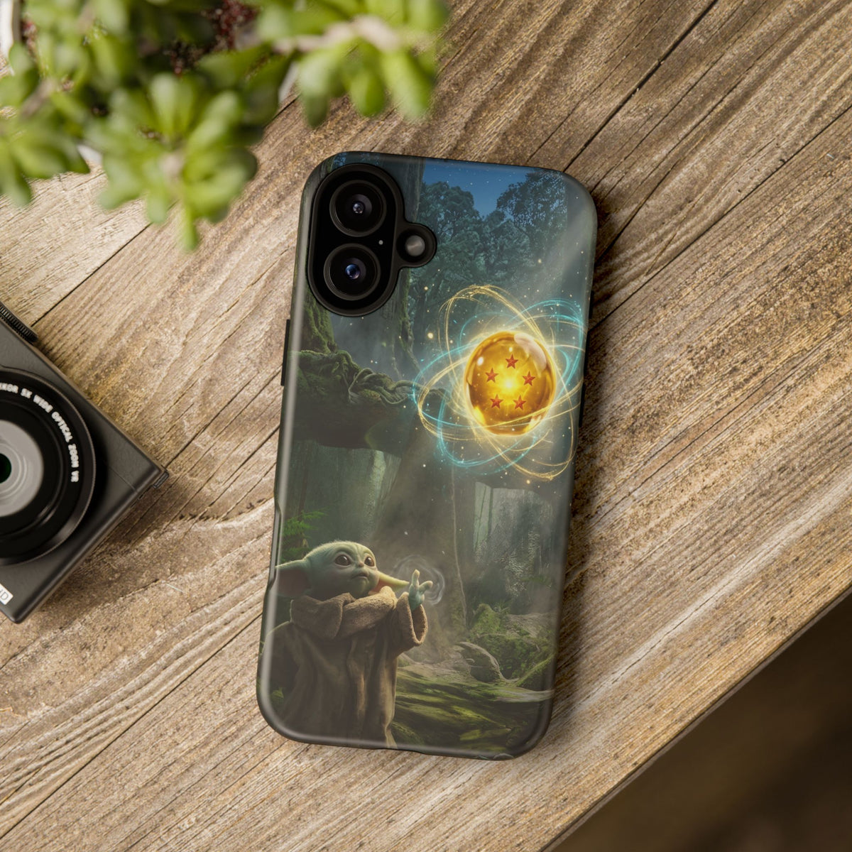 Grogu Dragonball Galaxy Forest Phone Case — Cute Baby Alien Magic Orb Design