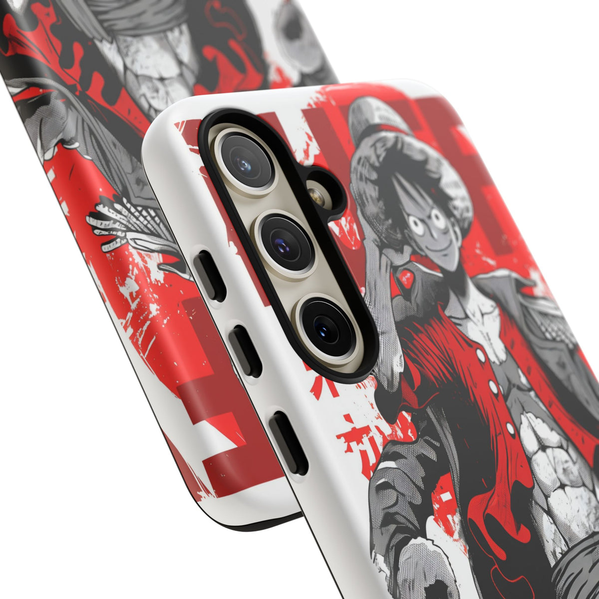 Anime Luffy Phone Case — Bold Red "Tough" Pirate Design