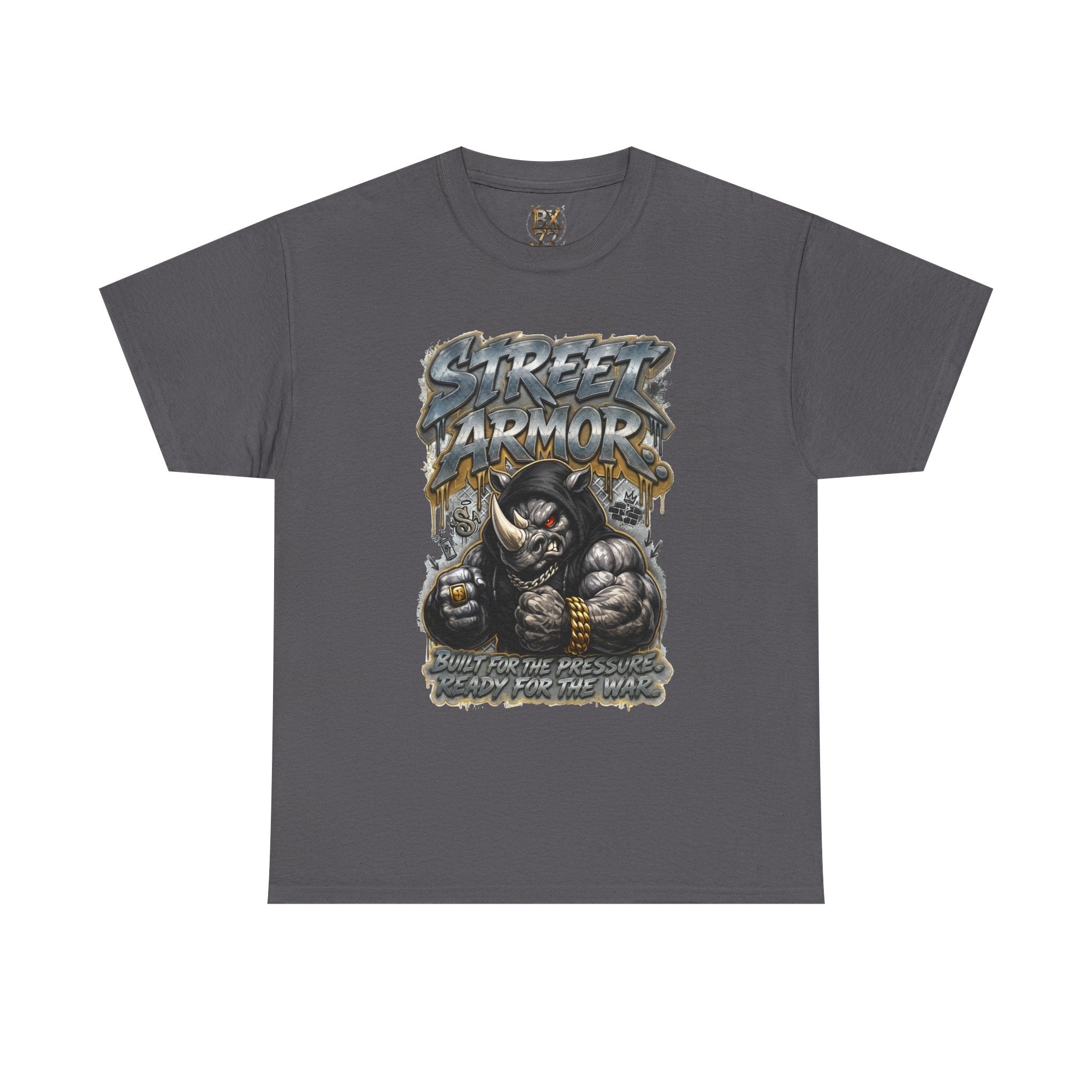 Street Armor Rhino Streetwear T-Shirt  Built for the Pressure Ready for the War  Urban Hip-Hop Graphic Tee