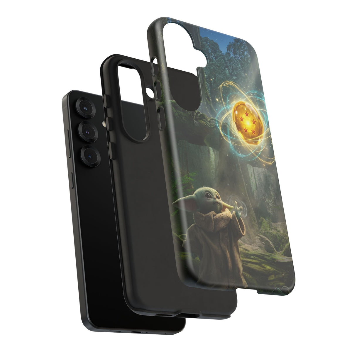 Grogu Dragonball Galaxy Forest Phone Case — Cute Baby Alien Magic Orb Design