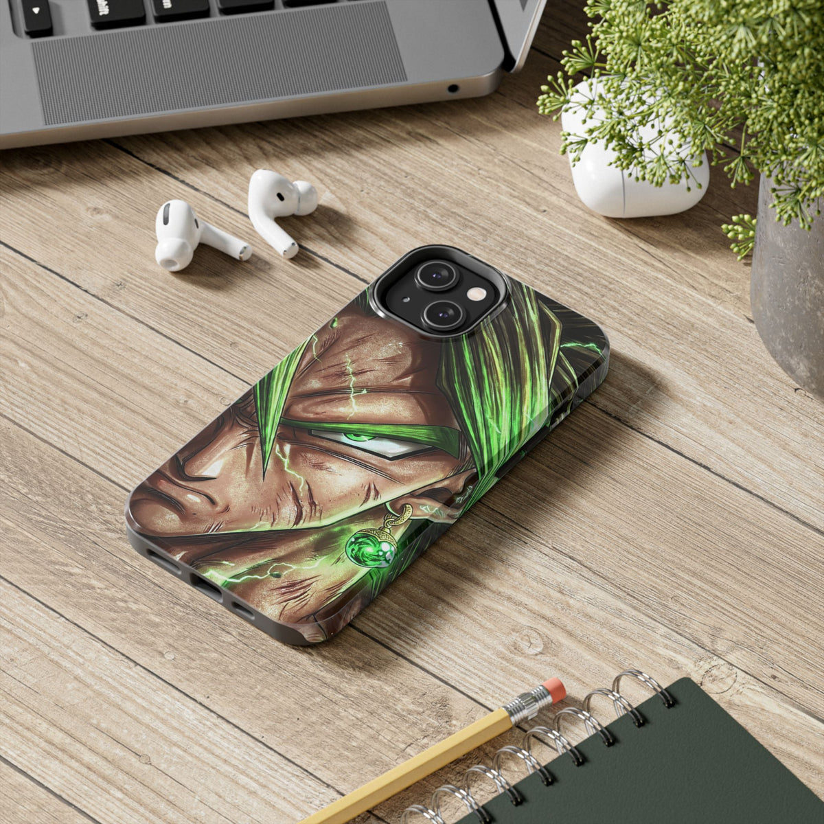 Broli legendary Tough Phone Case — Intense Green Warrior Anime Art, Protective Shockproof iPhone Cover