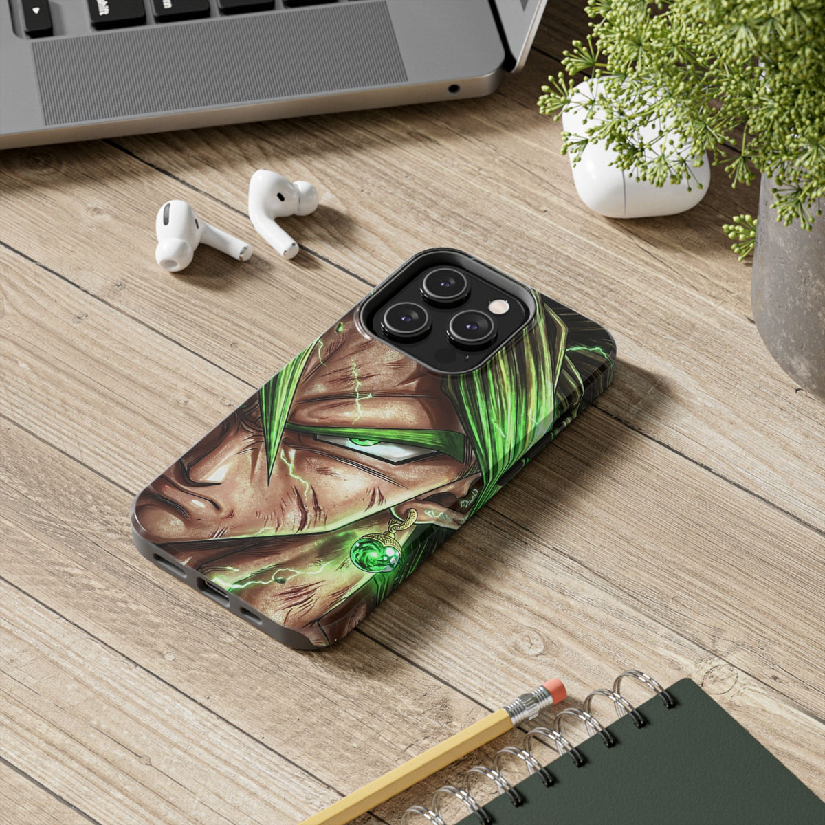 Broli legendary Tough Phone Case — Intense Green Warrior Anime Art, Protective Shockproof iPhone Cover