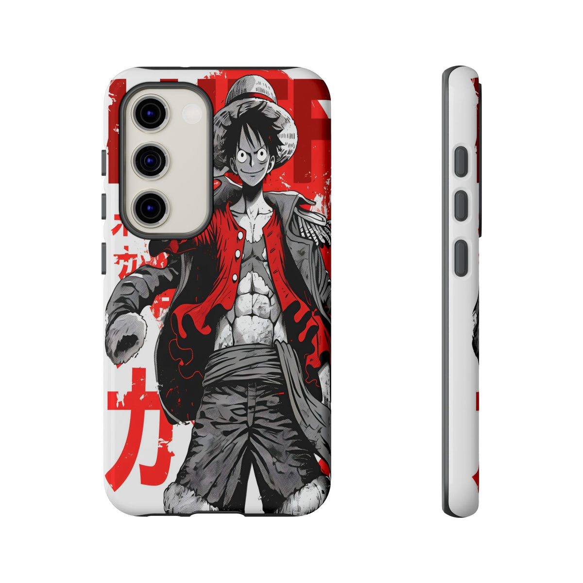 Anime Luffy Phone Case — Bold Red "Tough" Pirate Design