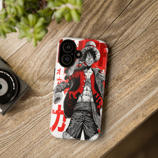 Anime Luffy Phone Case — Bold Red "Tough" Pirate Design