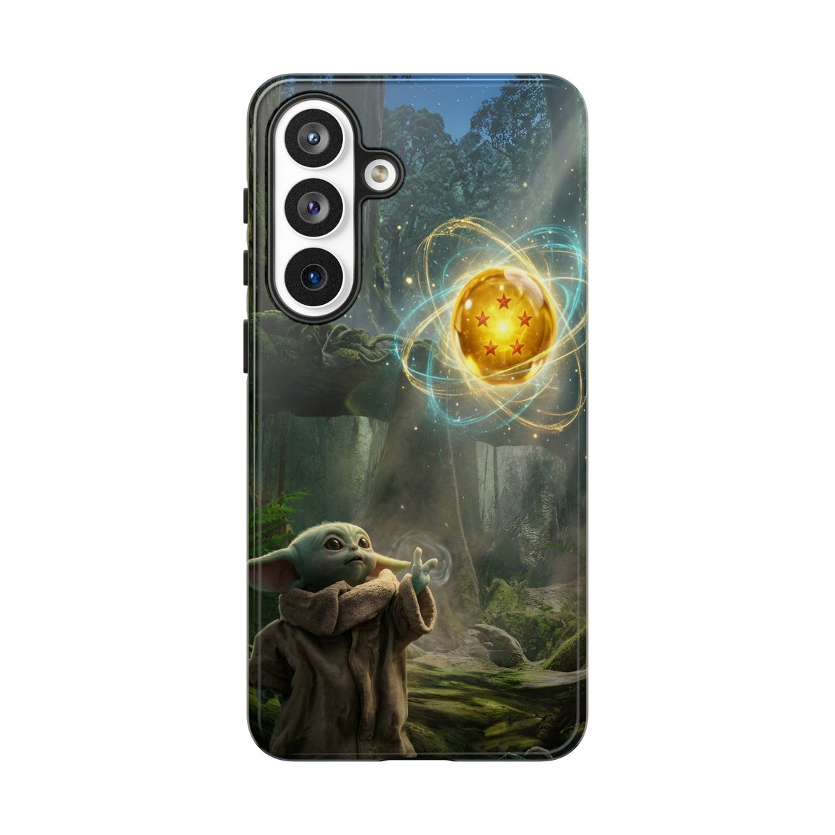 Grogu Dragonball Galaxy Forest Phone Case — Cute Baby Alien Magic Orb Design