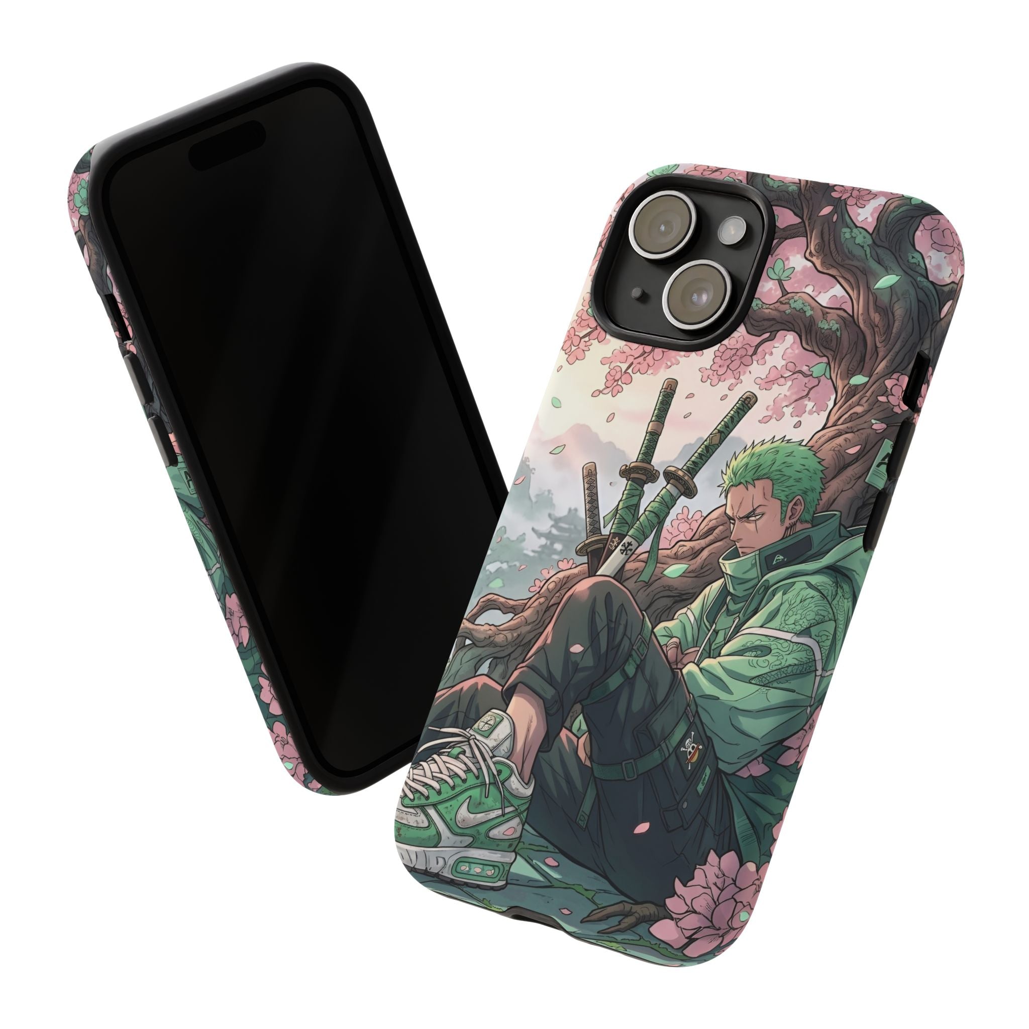 Zoro  phone case | Anime sword scene, cherry blossoms
