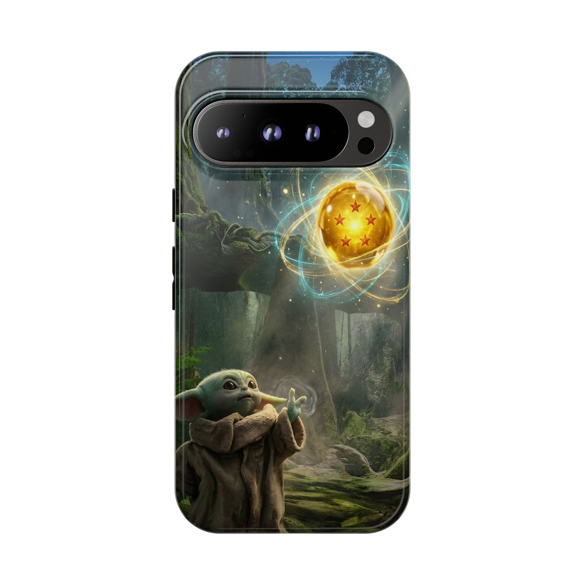 Grogu Dragonball Galaxy Forest Phone Case — Cute Baby Alien Magic Orb Design