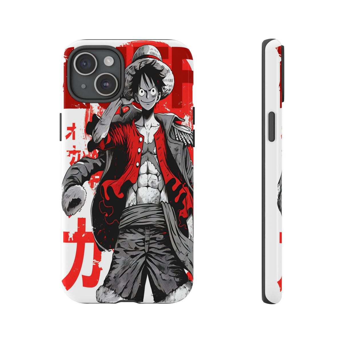 Anime Luffy Phone Case — Bold Red "Tough" Pirate Design