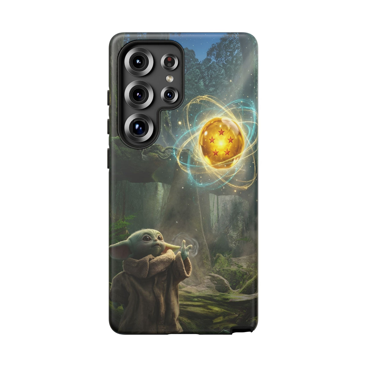 Grogu Dragonball Galaxy Forest Phone Case — Cute Baby Alien Magic Orb Design