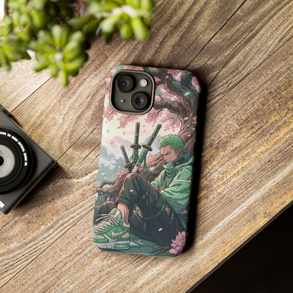 Zoro  phone case | Anime sword scene, cherry blossoms