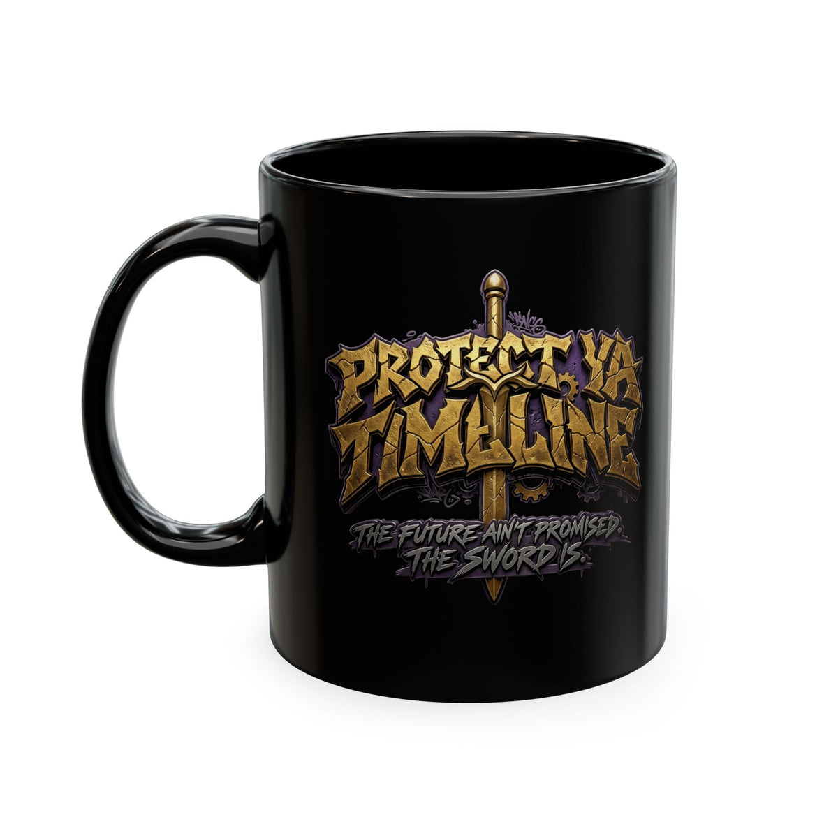Wu tang x Trunks Protect your timeline Ceramic Mug — Fantasy Sword Shield Coffee Cup