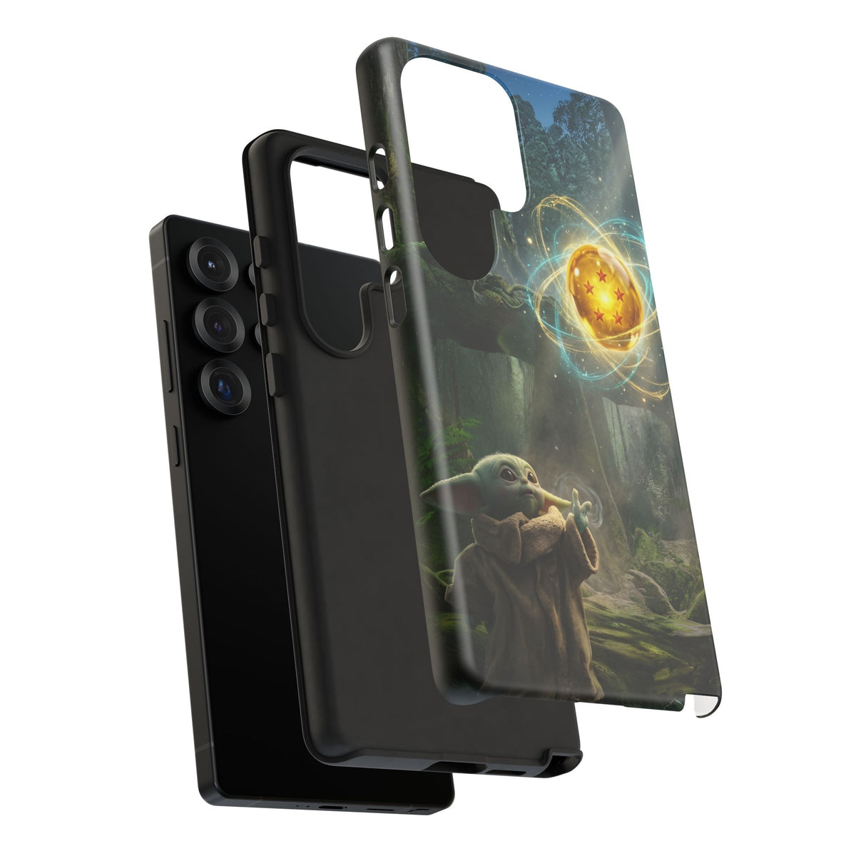 Grogu Dragonball Galaxy Forest Phone Case — Cute Baby Alien Magic Orb Design