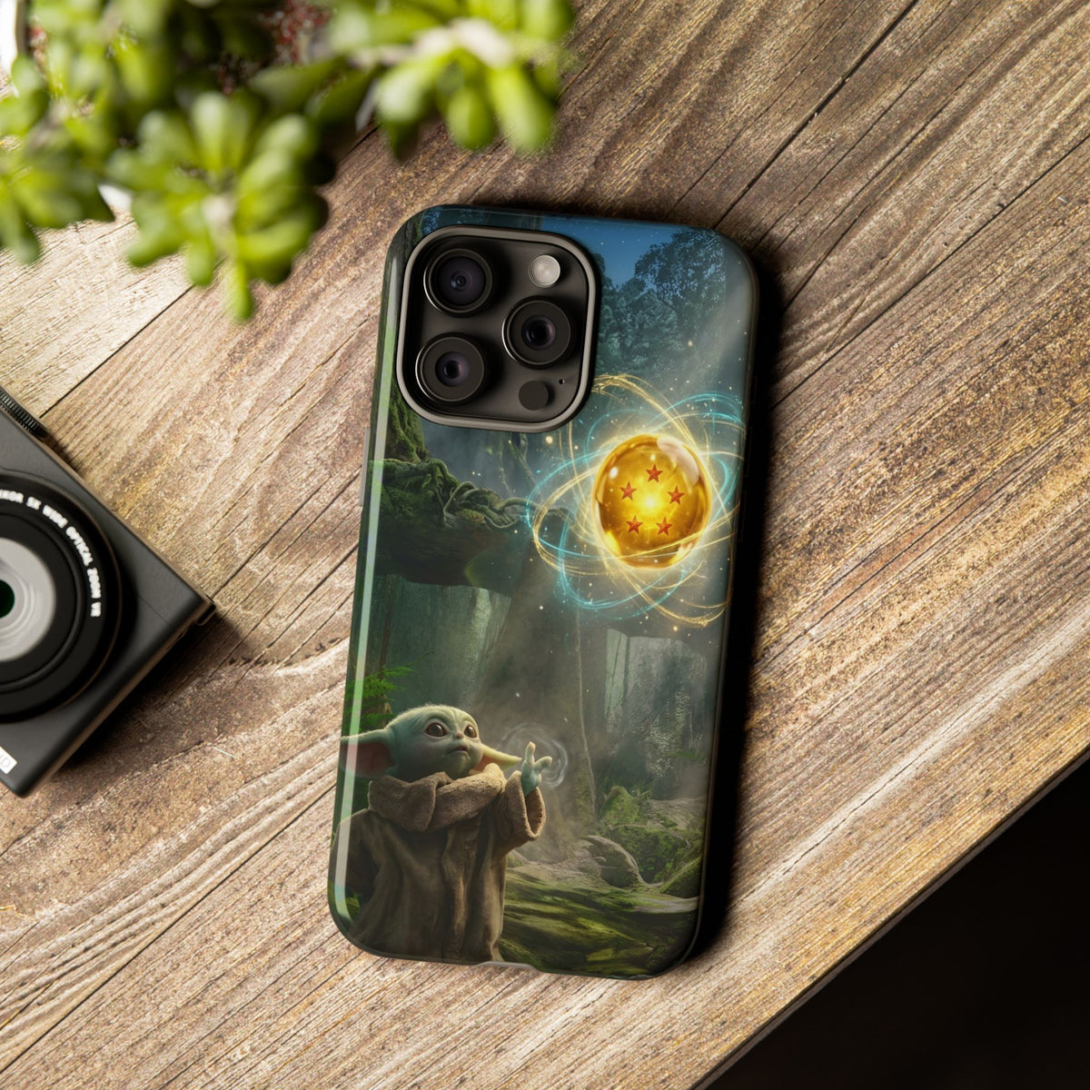 Grogu Dragonball Galaxy Forest Phone Case — Cute Baby Alien Magic Orb Design