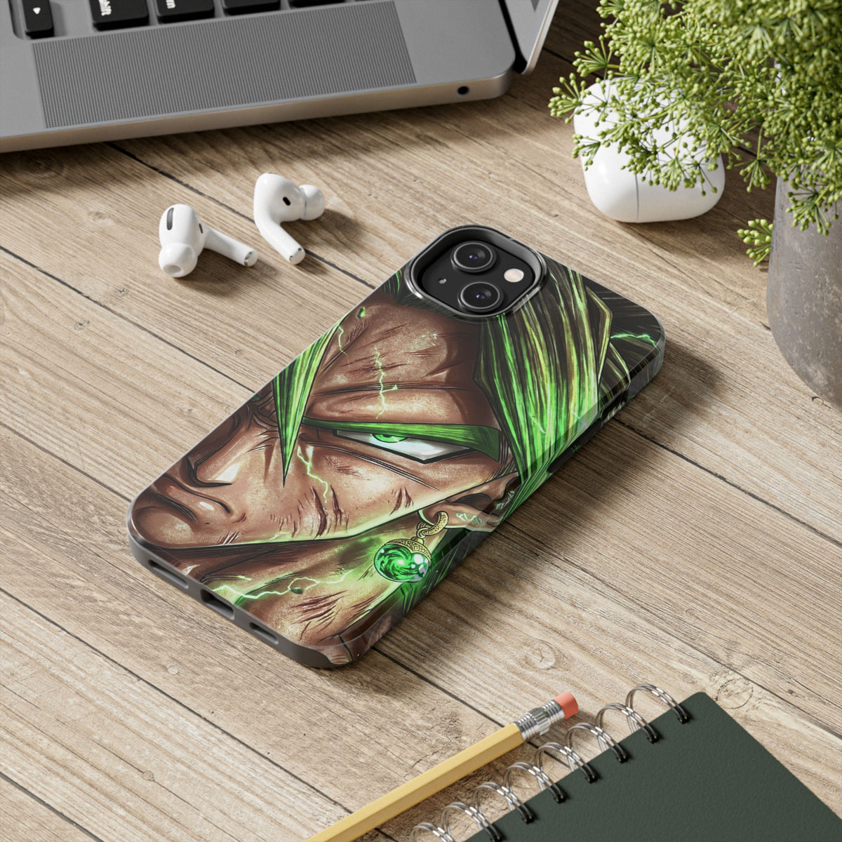 Broli legendary Tough Phone Case — Intense Green Warrior Anime Art, Protective Shockproof iPhone Cover