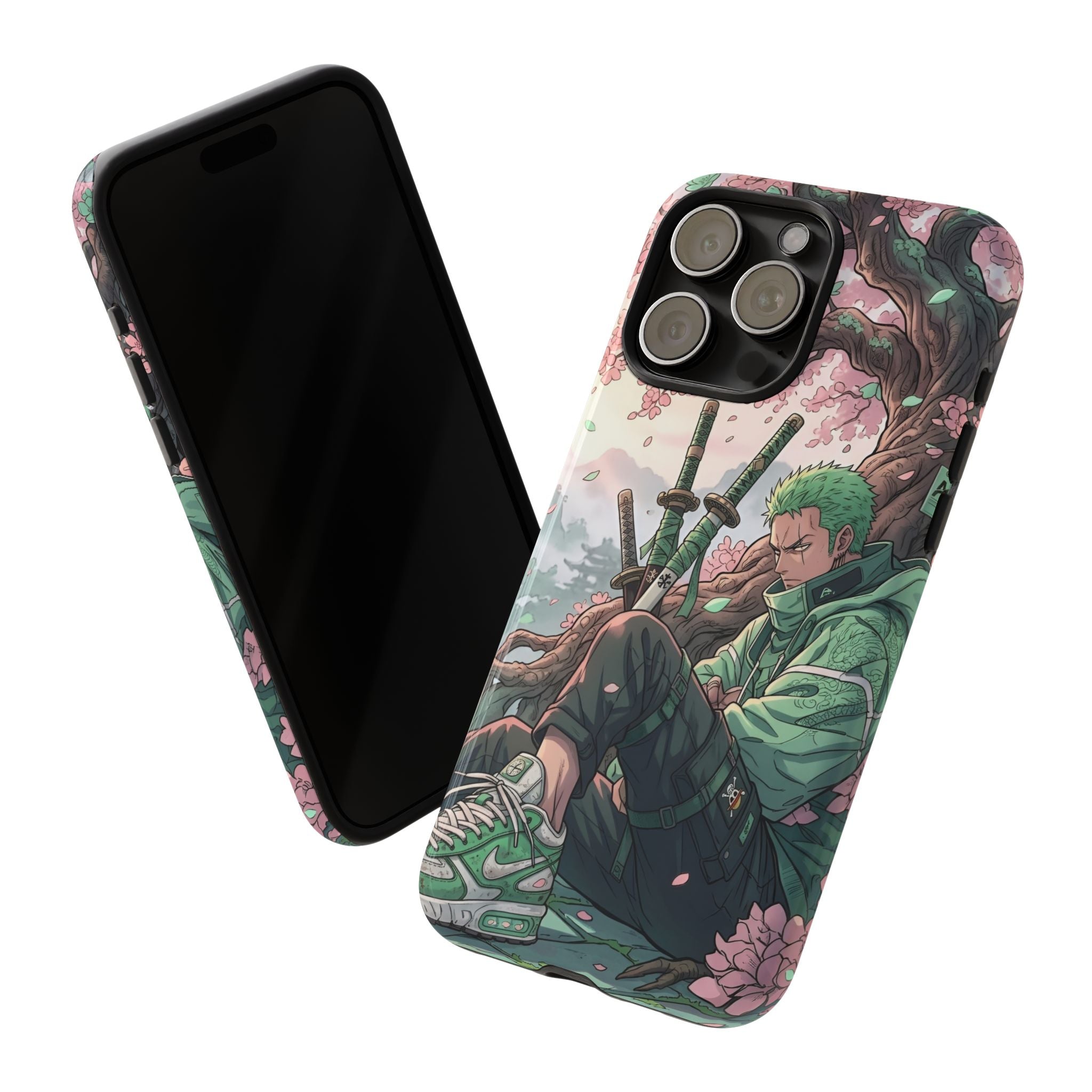 Zoro  phone case | Anime sword scene, cherry blossoms