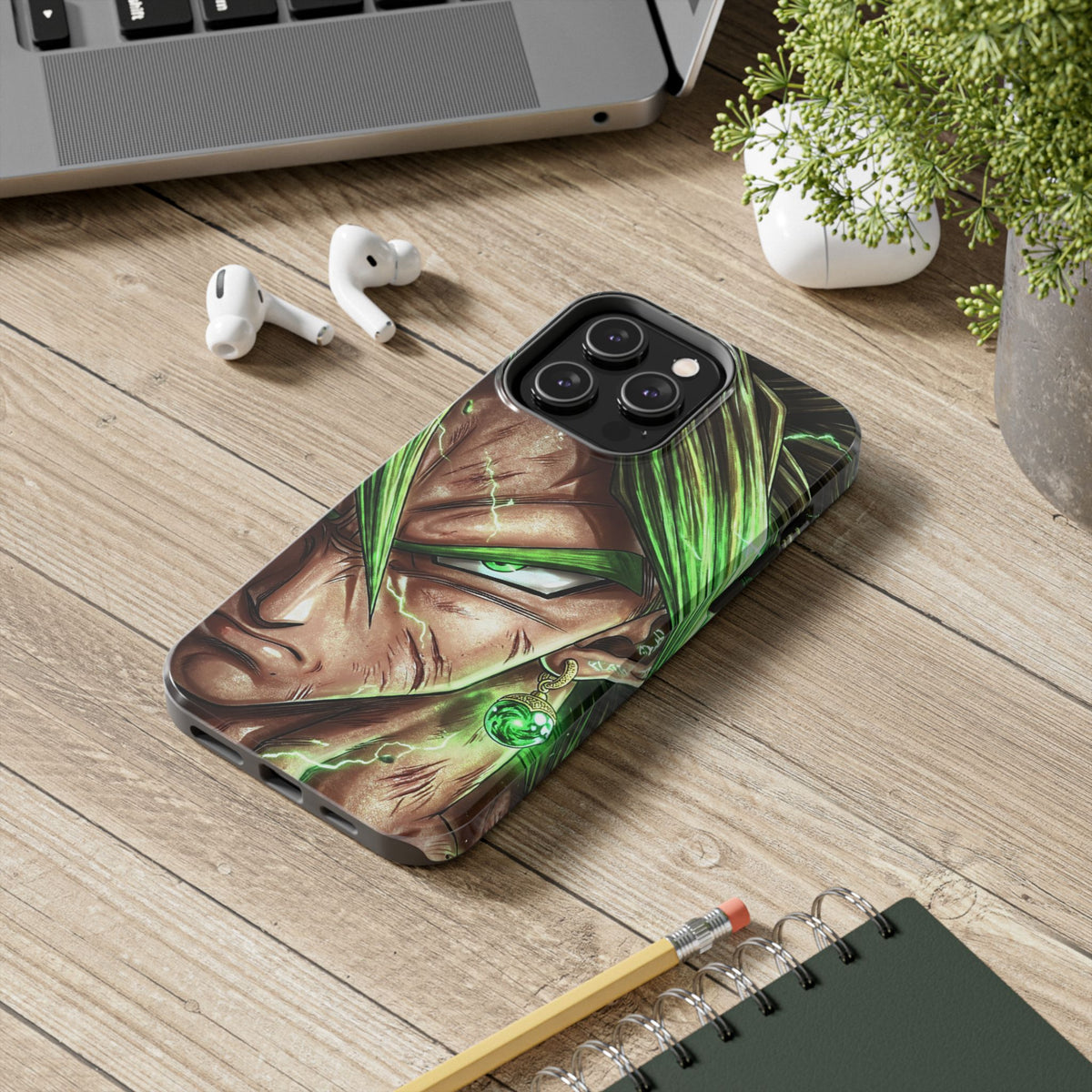 Broli legendary Tough Phone Case — Intense Green Warrior Anime Art, Protective Shockproof iPhone Cover