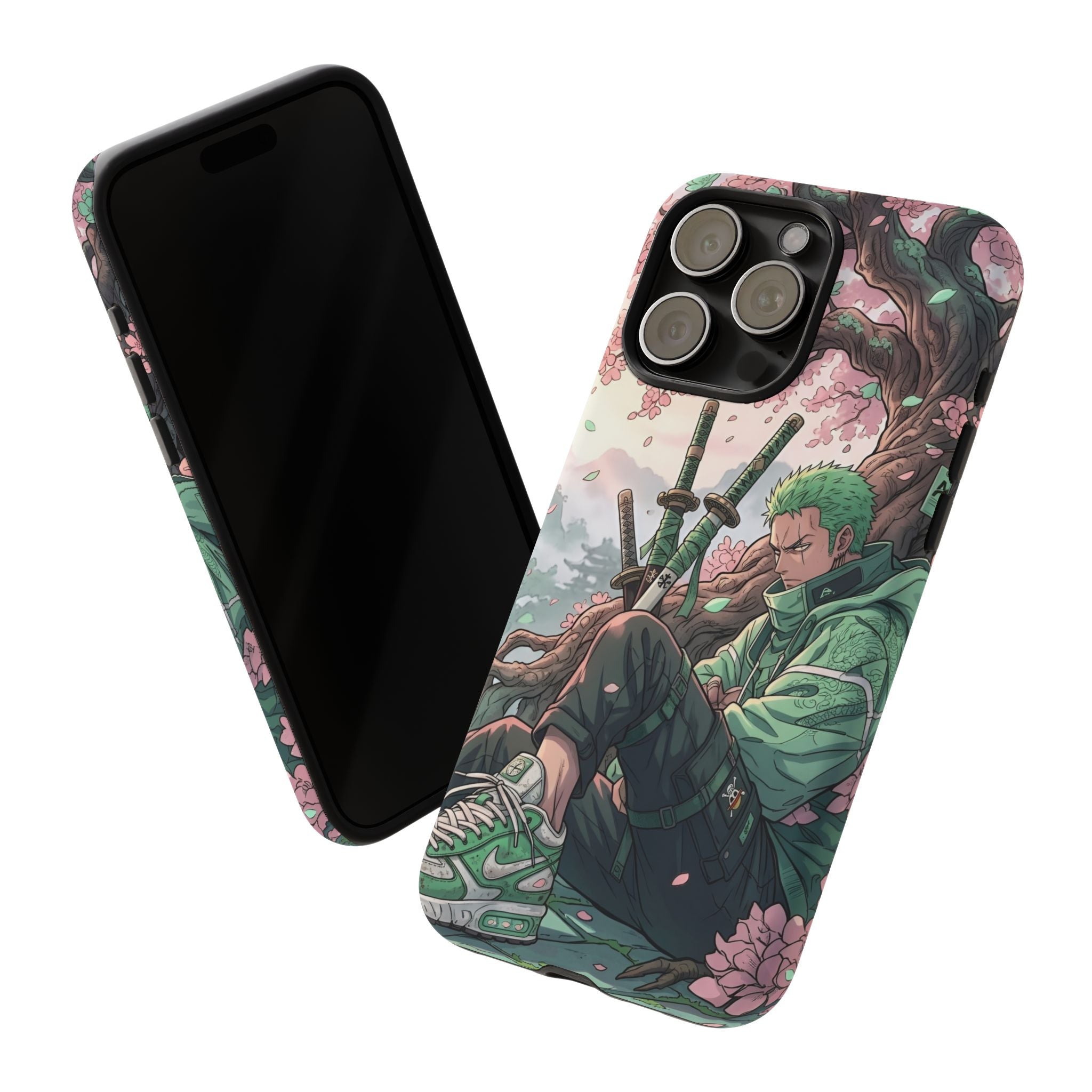 Zoro  phone case | Anime sword scene, cherry blossoms