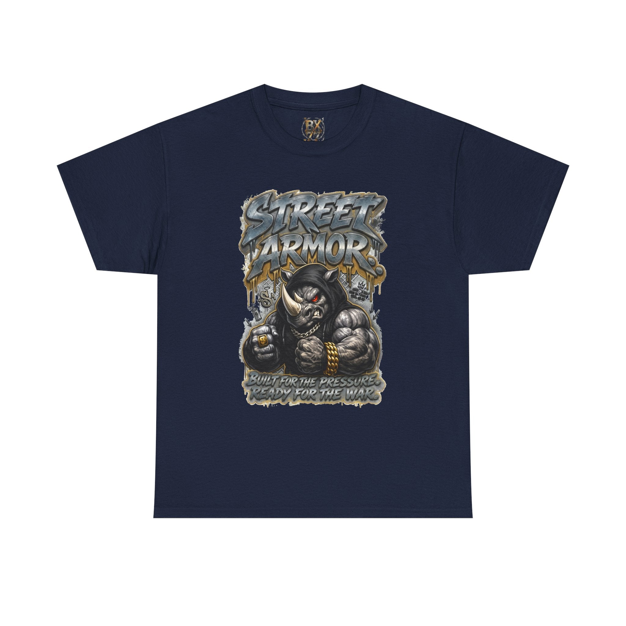 Street Armor Rhino Streetwear T-Shirt  Built for the Pressure Ready for the War  Urban Hip-Hop Graphic Tee