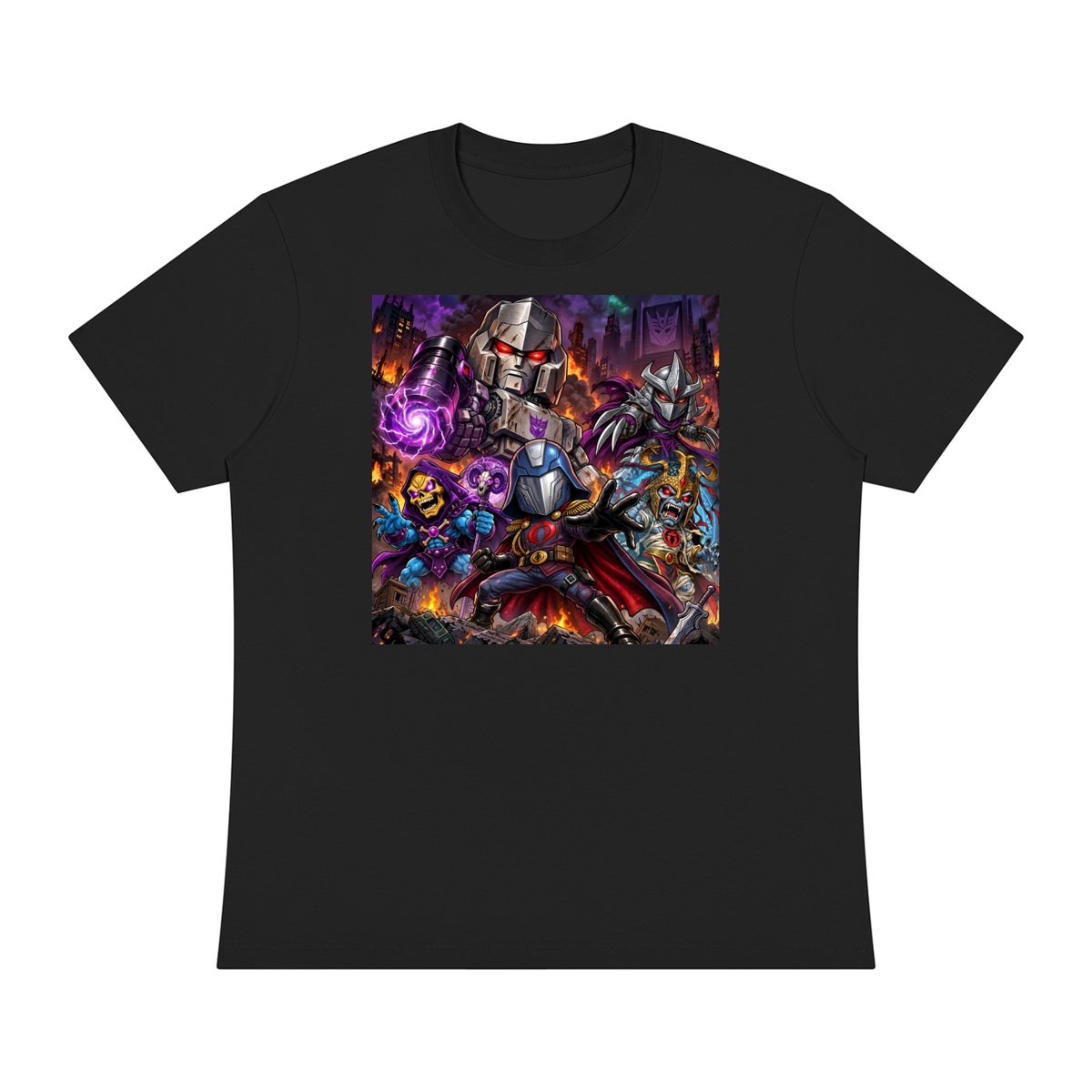 Shopify Listing Product Title: Villains United – Retro 80s/90s Cartoon Battle Graphic T-Shirt
