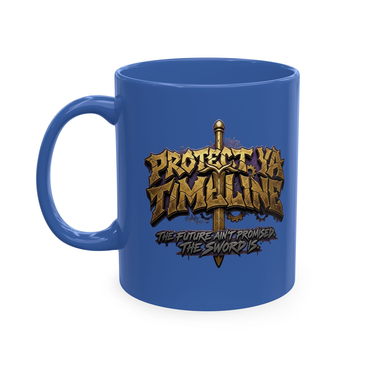 Wu tang x Trunks Protect your timeline Ceramic Mug — Fantasy Sword Shield Coffee Cup