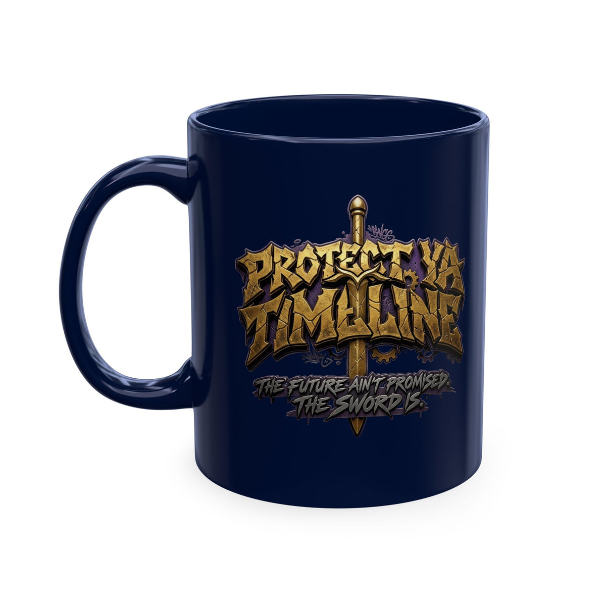 Wu tang x Trunks Protect your timeline Ceramic Mug — Fantasy Sword Shield Coffee Cup