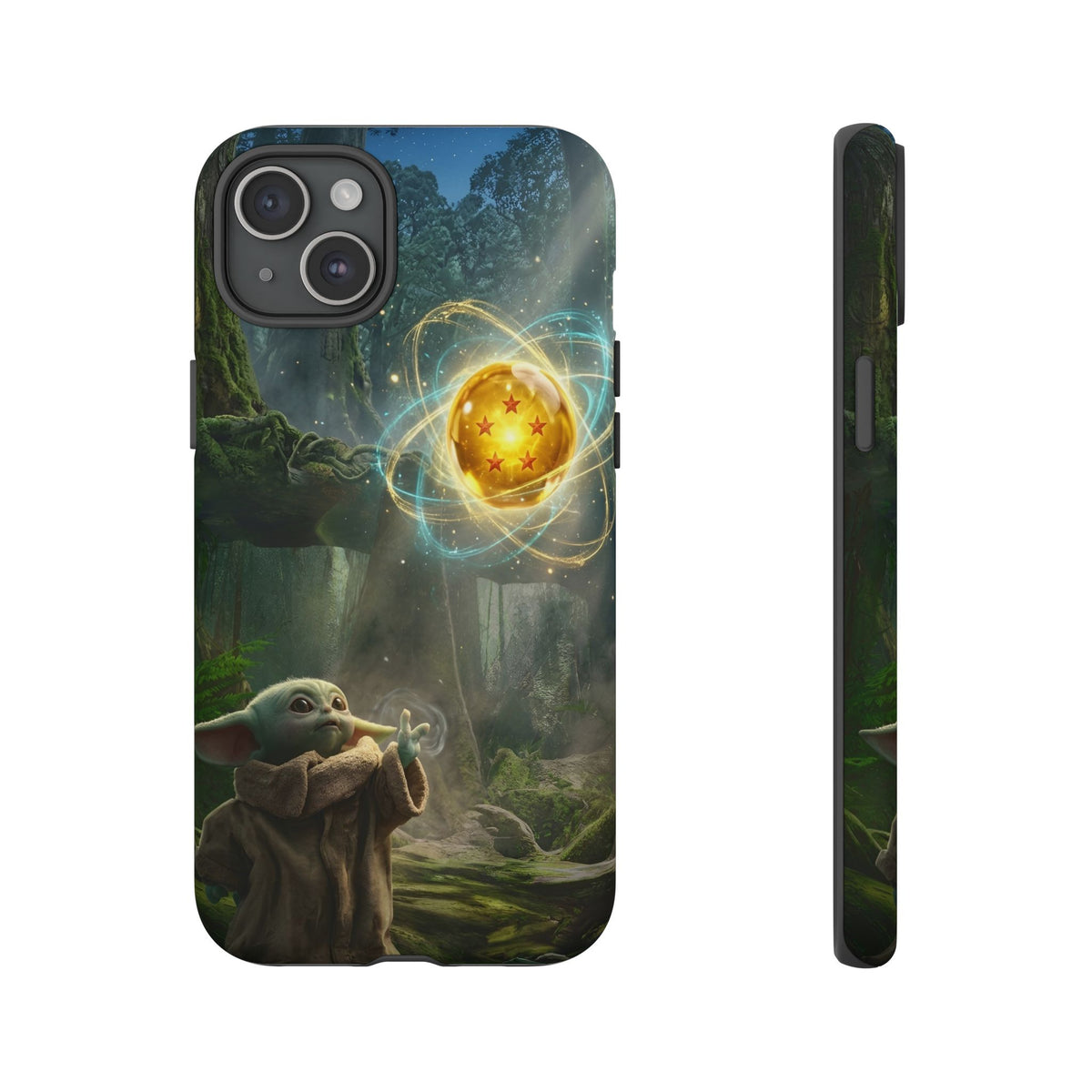 Grogu Dragonball Galaxy Forest Phone Case — Cute Baby Alien Magic Orb Design