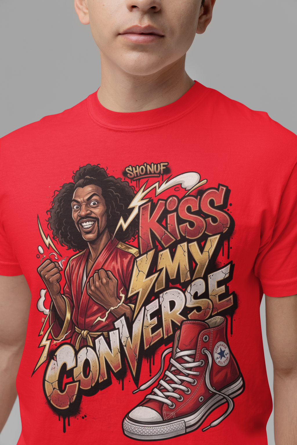 Sho'Nuff Kiss My Converse Streetwear T-Shirt | 80s Martial Arts Retro