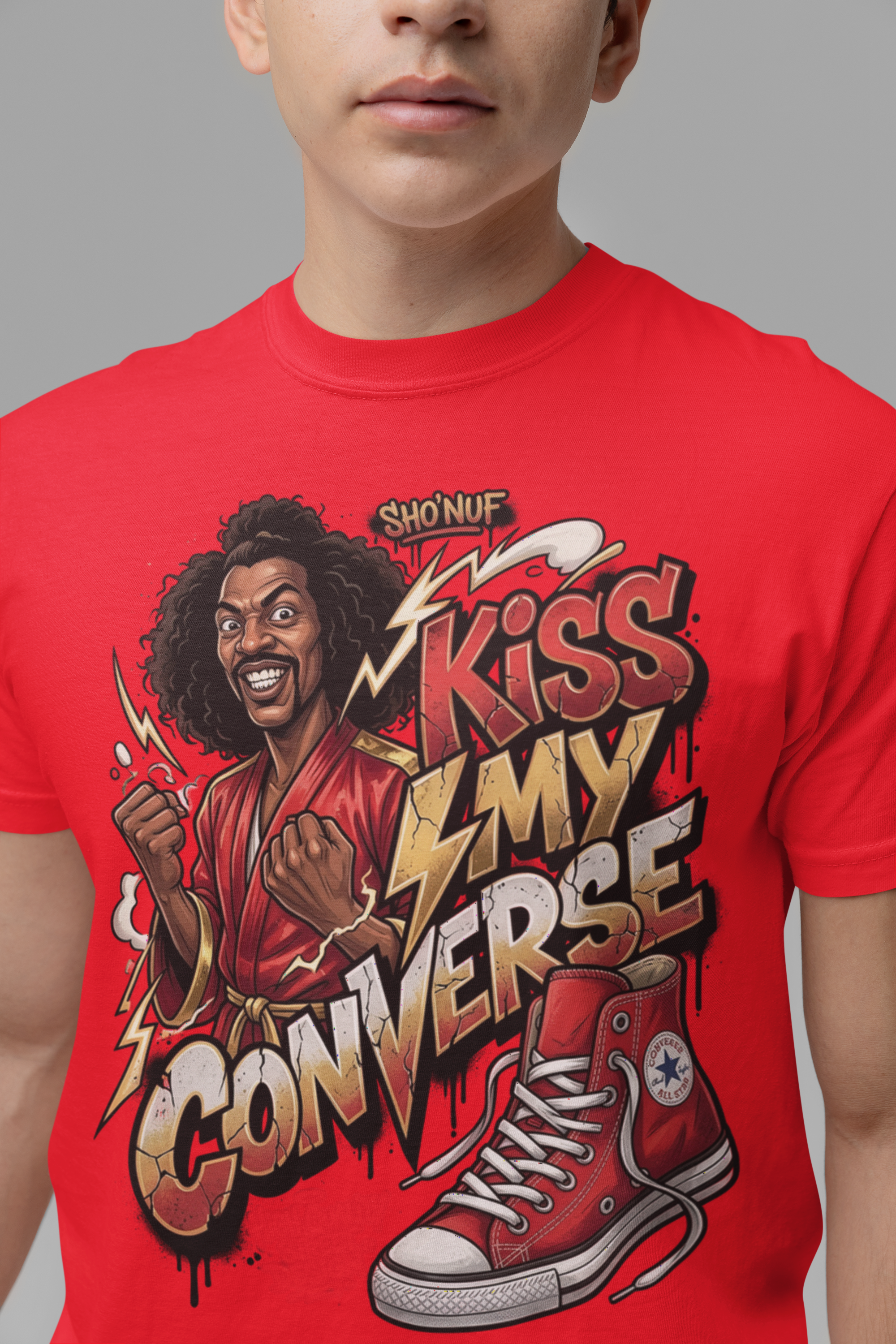 Sho'Nuff Kiss My Converse Streetwear T-Shirt | 80s Martial Arts Retro