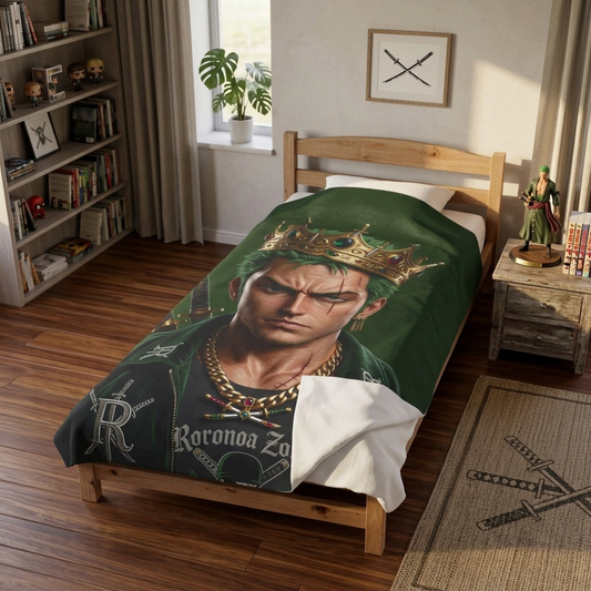 king  Zoro styleVelveteen Plush Blanket — King Roronoa Zoro Anime Fleece Throw