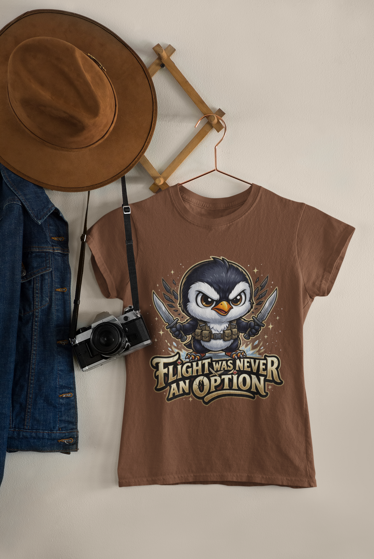 light Was Never an Option Penguin Shirt, Funny Penguin T-Shirt, Cute Warrior Penguin Tee, Chibi Animal Shirt, Streetwear Graphic Tee Gift