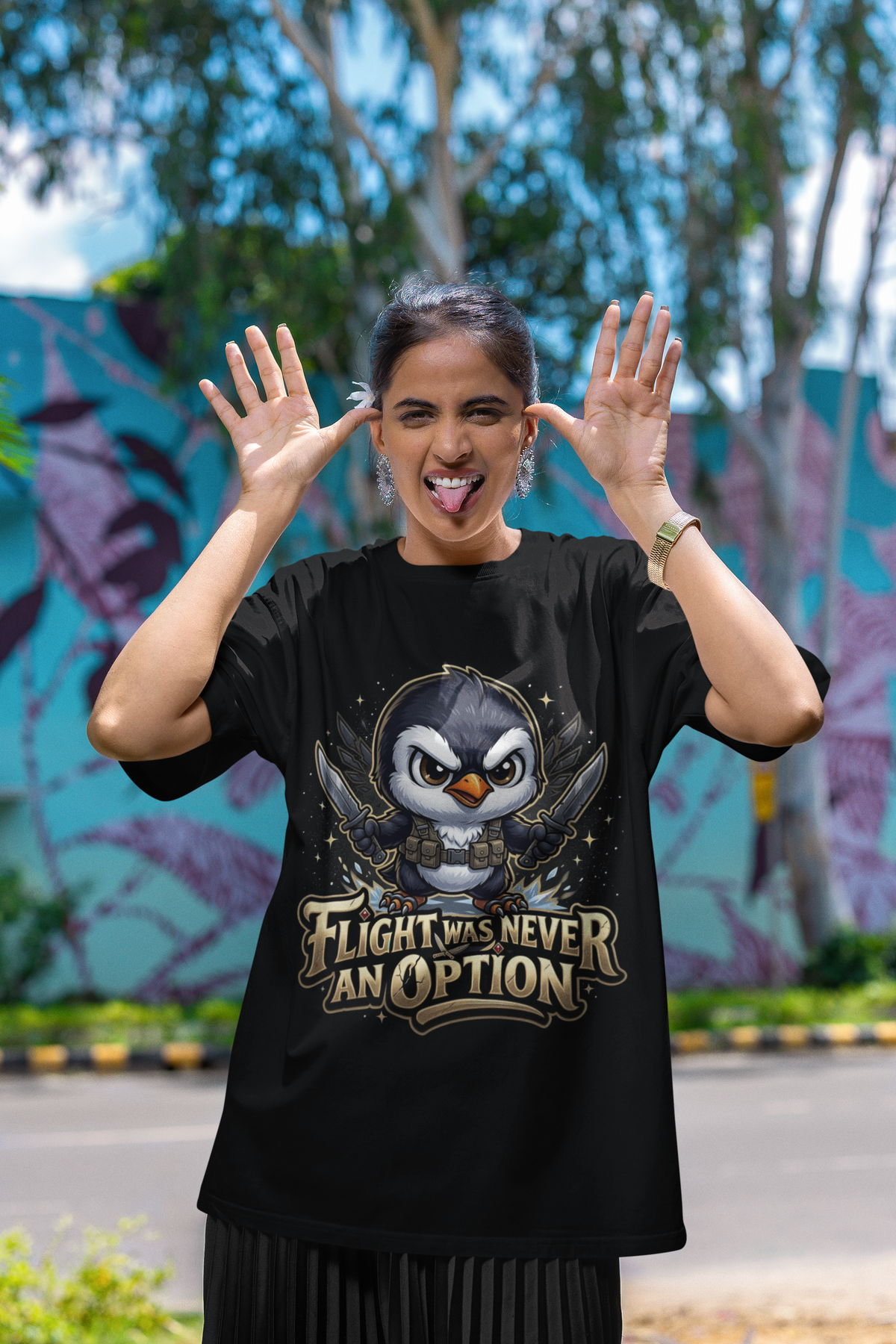 light Was Never an Option Penguin Shirt, Funny Penguin T-Shirt, Cute Warrior Penguin Tee, Chibi Animal Shirt, Streetwear Graphic Tee Gift