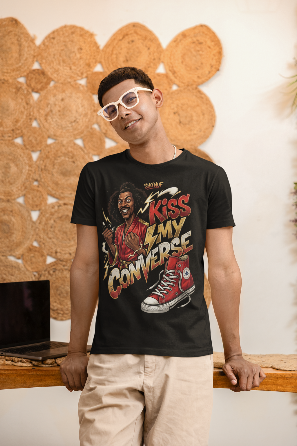 Sho'Nuff Kiss My Converse Streetwear T-Shirt | 80s Martial Arts Retro