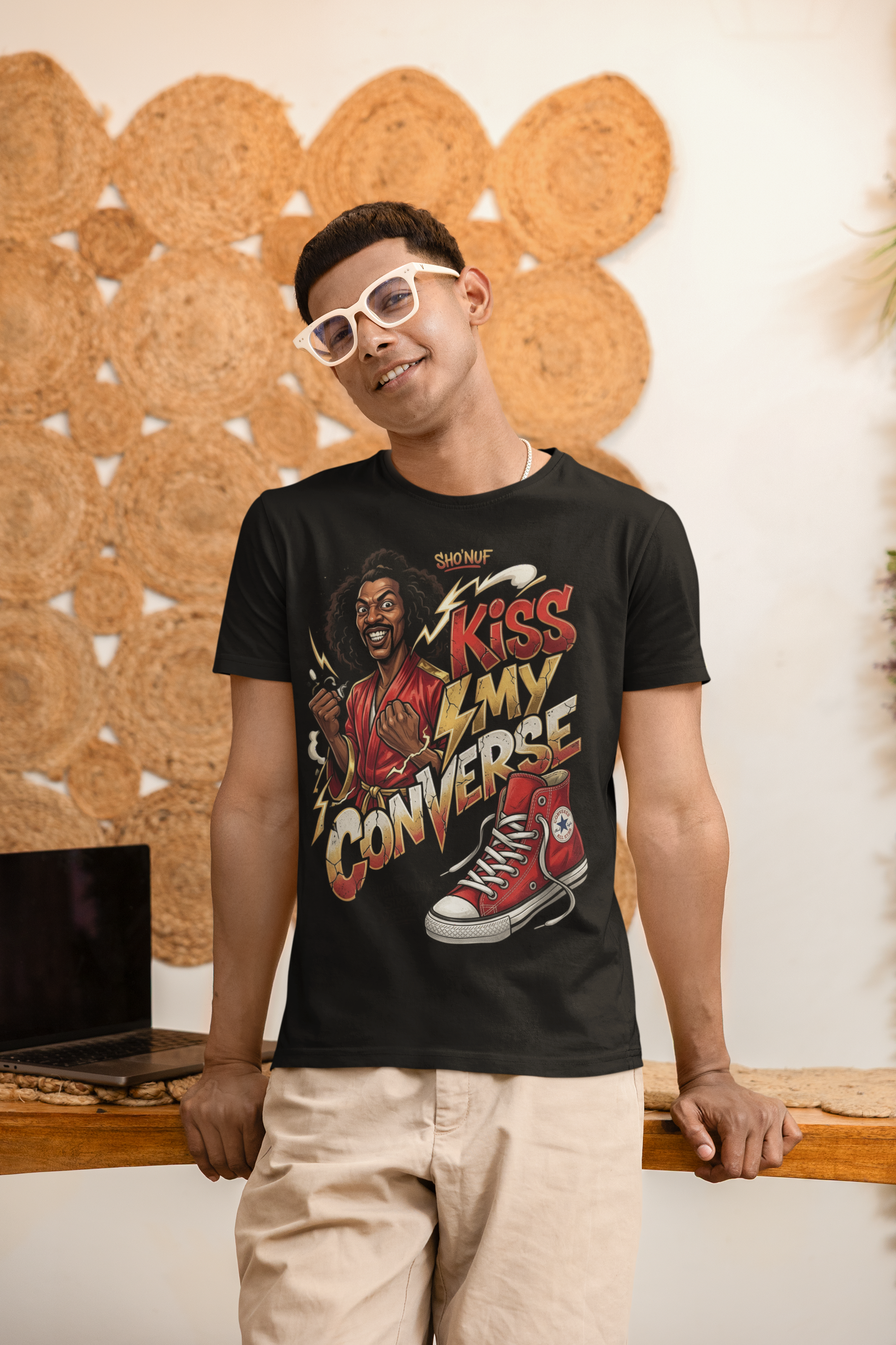 Sho'Nuff Kiss My Converse Streetwear T-Shirt | 80s Martial Arts Retro