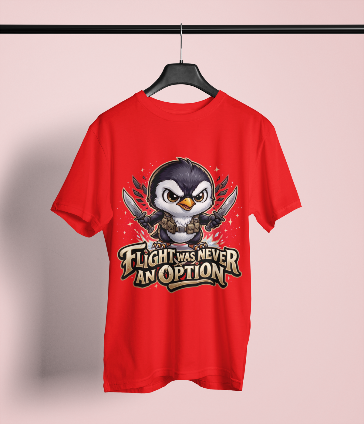 light Was Never an Option Penguin Shirt, Funny Penguin T-Shirt, Cute Warrior Penguin Tee, Chibi Animal Shirt, Streetwear Graphic Tee Gift